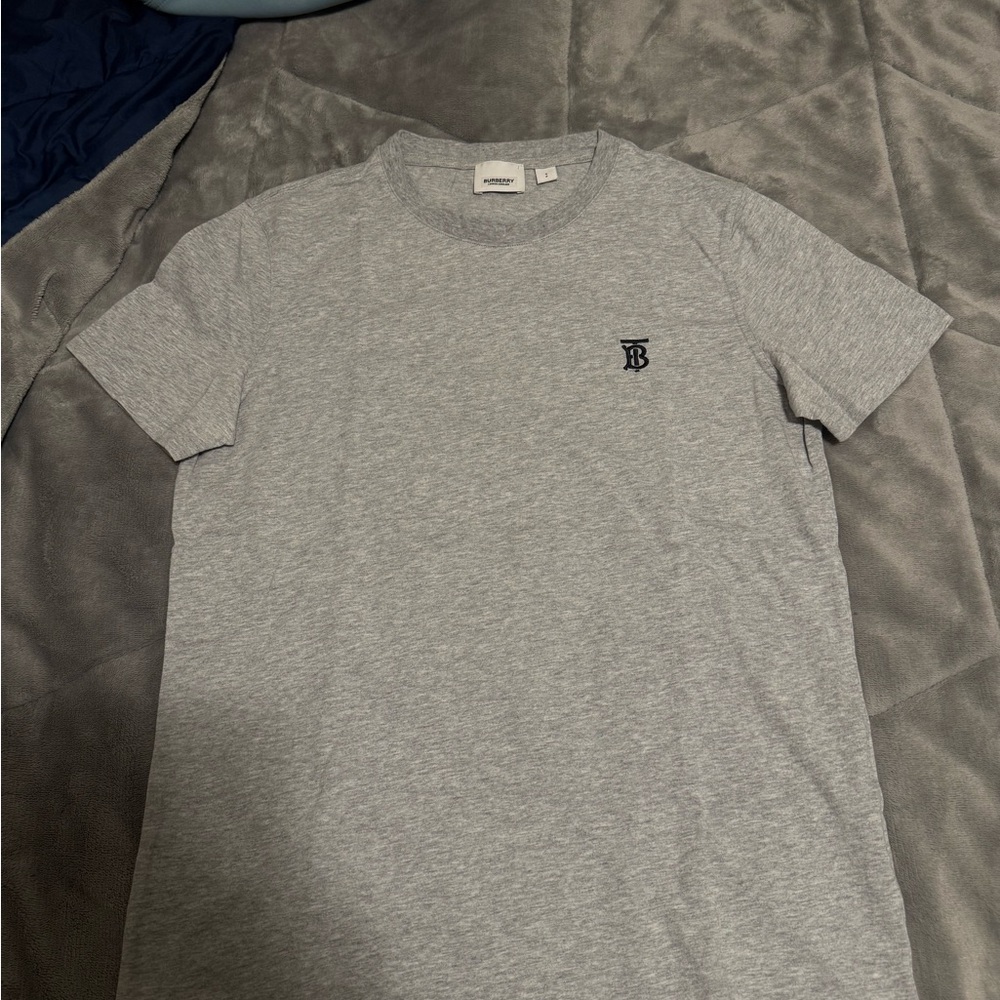 Burberry Motif Embroidered Gray Men's T-Shirt Size Small
